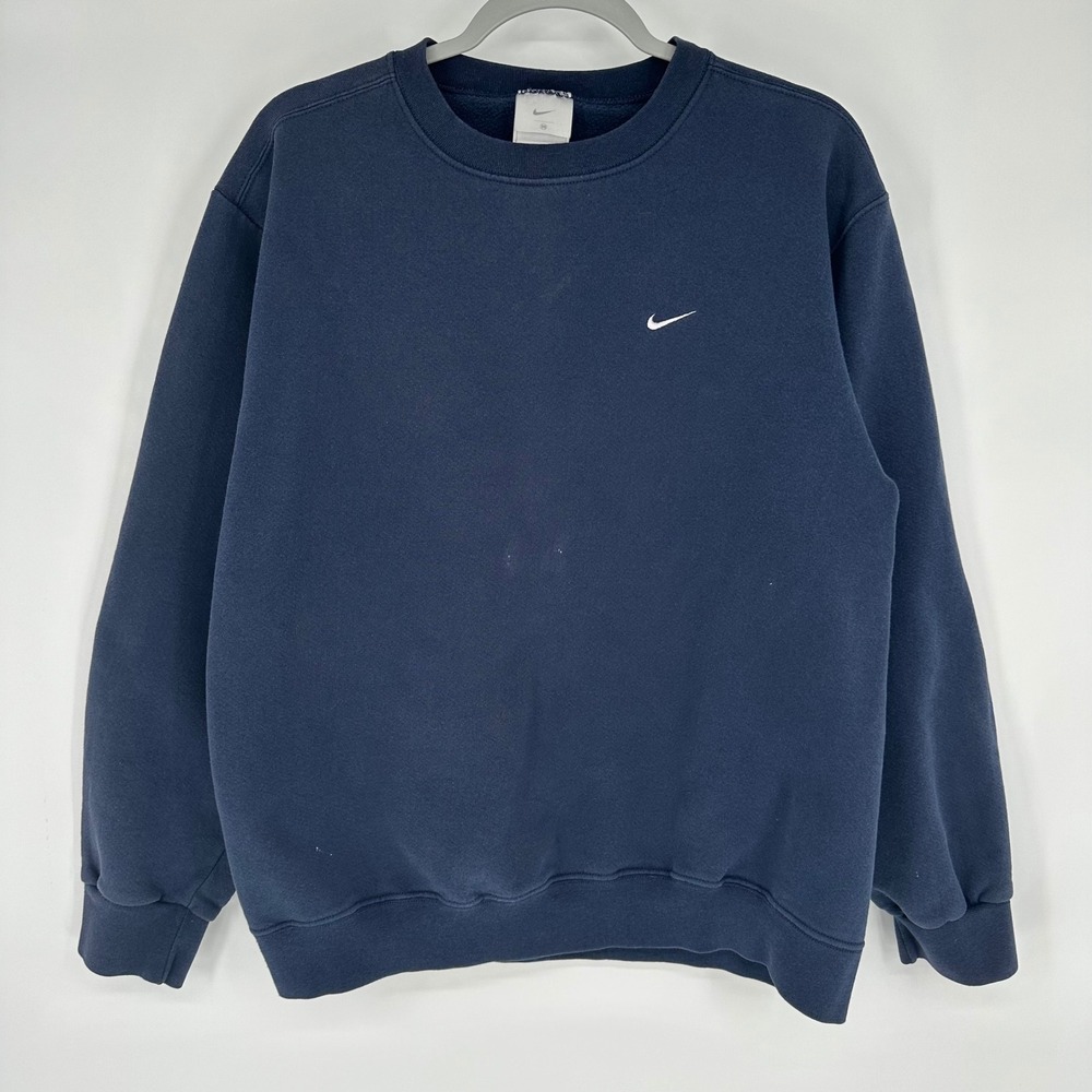 Vintage Y2K Nike Mens Mini Swoosh Crewneck Sweatshirt Navy Blue Pullover M